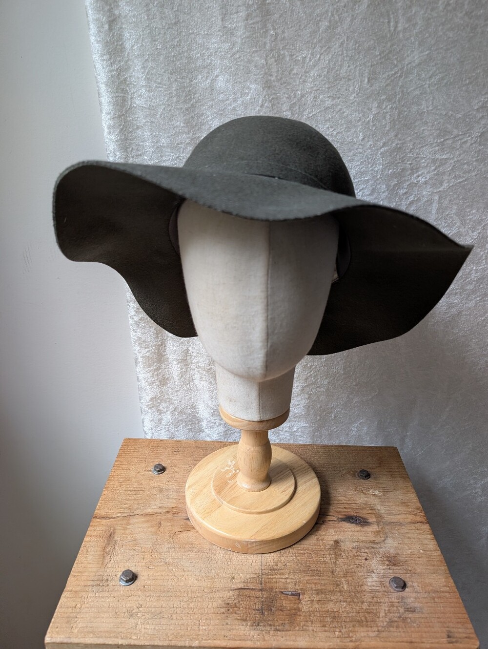 100% Wool Floppy Rain Hat Banded Dark Sage Green
